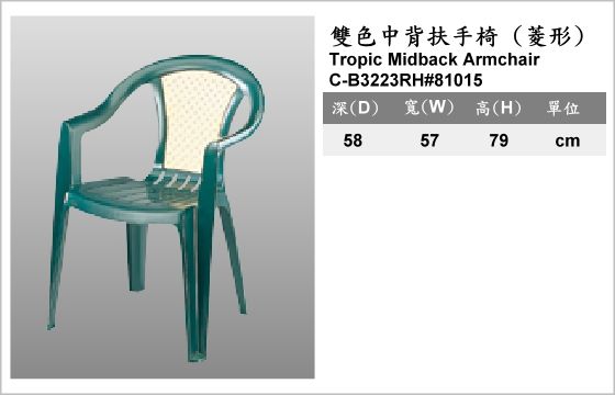 休閒家具,椅子,塑膠椅,C-B3223RH#81015,Tropic Midback Armchair,雙色中背扶手椅,菱形