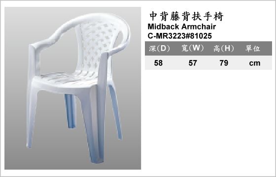 休閒家具,椅子,塑膠椅,C-MR3223#81025,Midback Armchair,中背藤背扶手椅